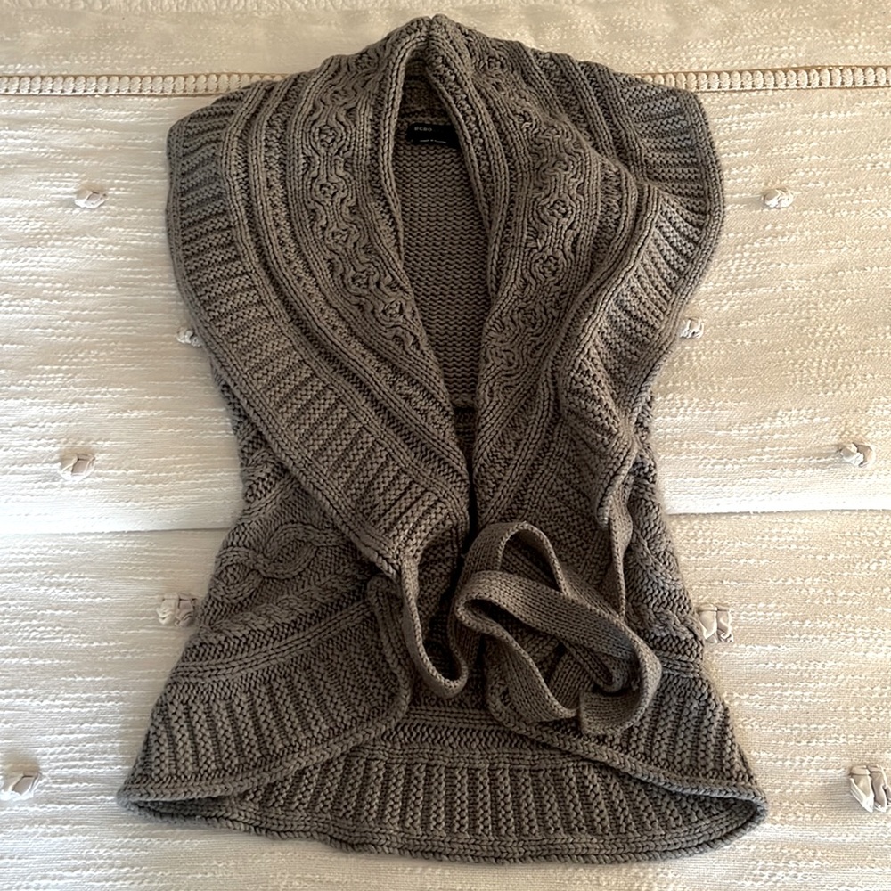 BCBG Maxazria gray acrylic wrap sweater, S